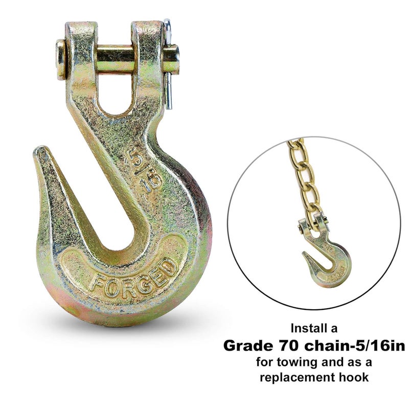 Htata Prep G70 5/16 Chain Hook Heavy Duty Clevis Grab Hook for 5/16 Inch Grade 70 Chain - for Trailer Truck Transport Yellow Chromate Finish (4Pack) - Image 4